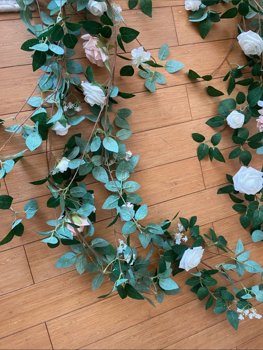 Artificial Rose Vine Garland in White and Blush - Home Accents